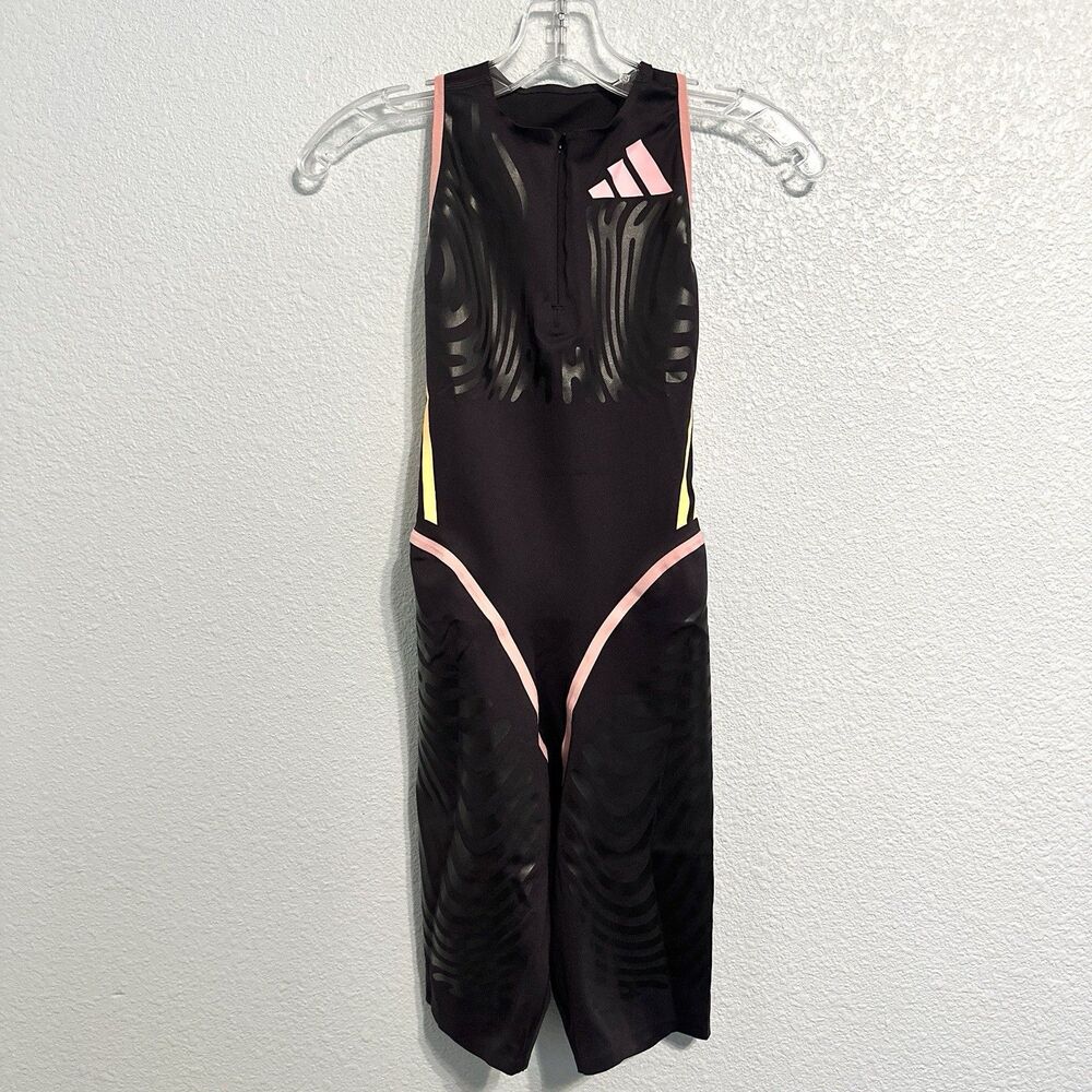 adidas Black Track Jumpsuit with Pink and Yellow Accents